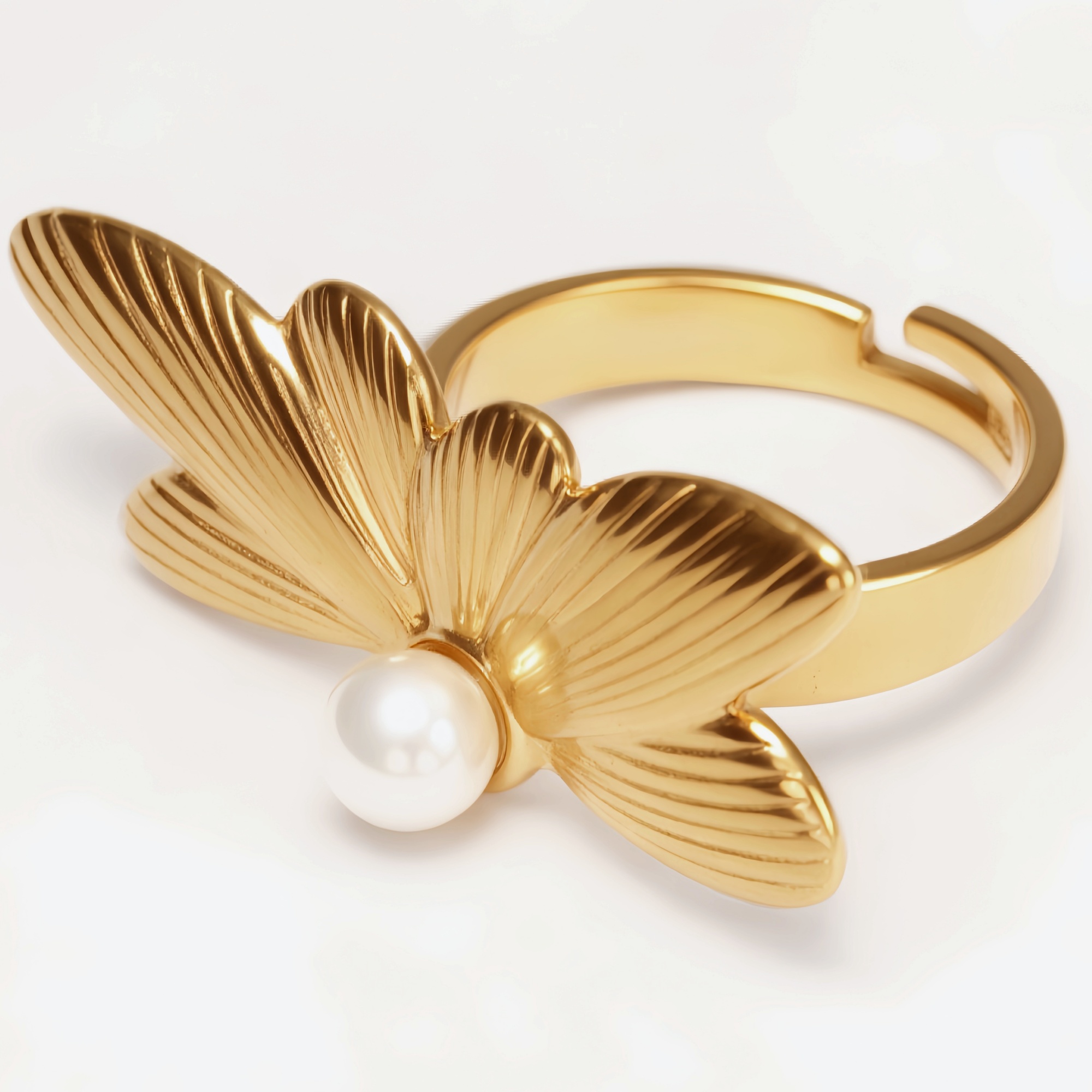 Gold Butterfly Pearl Ring - Romantic and Elegant Jewelry | G005118J-JinBaoJewerly