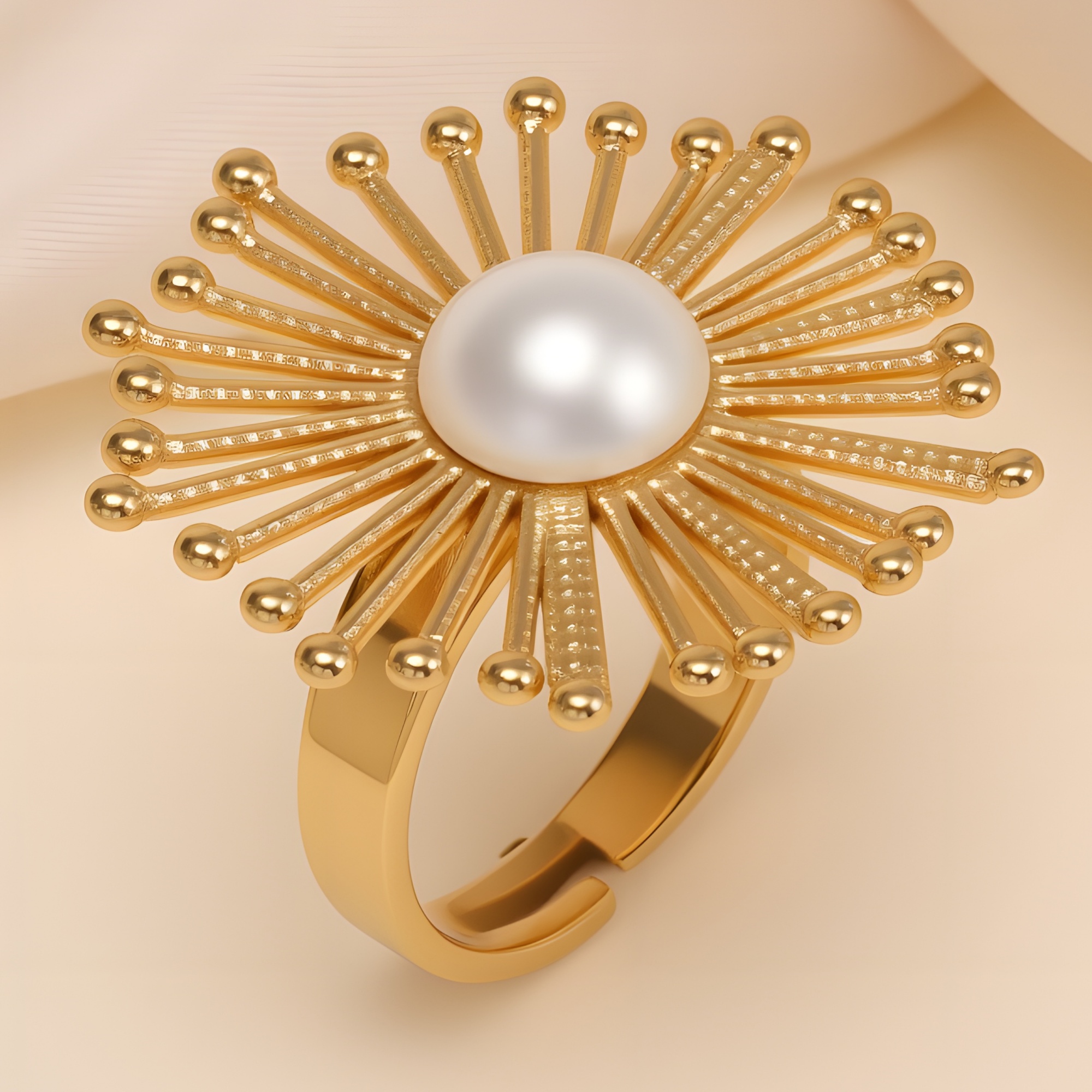 Retro Metal Sunflower Pearl - Inlaid Ring - Trendy Women's Exquisite Accessory | G006430J-JinBaoJewerly