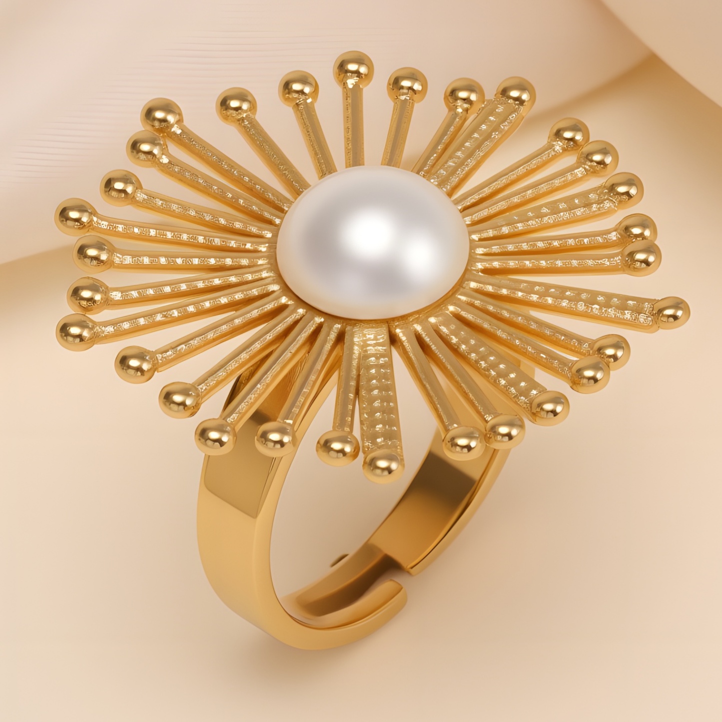 Retro Metal Sunflower Pearl - Inlaid Ring - Trendy Women's Exquisite Accessory | G006430J-JinBaoJewerly