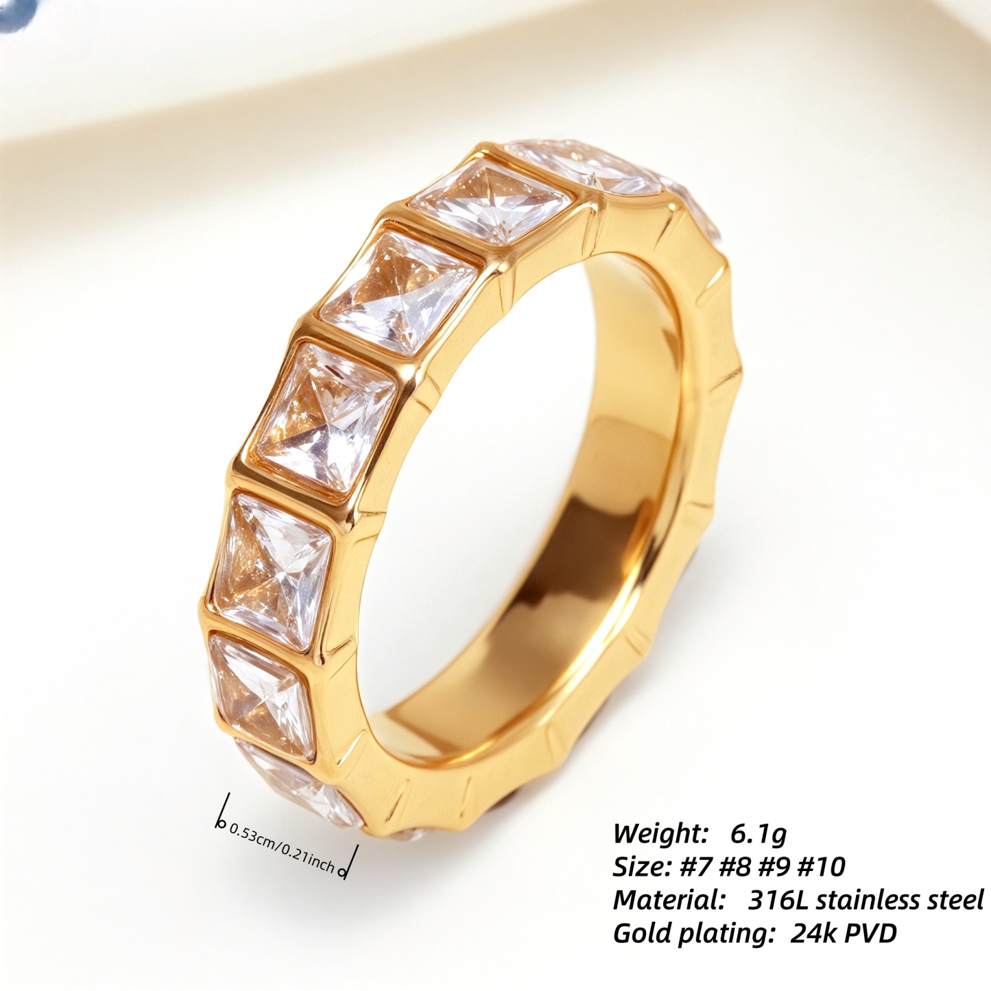 Gold - Inlaid Square Clear - Diamond Ring - Stylish and Luxurious Jewelry | N001999JB-JinBaoJewerly