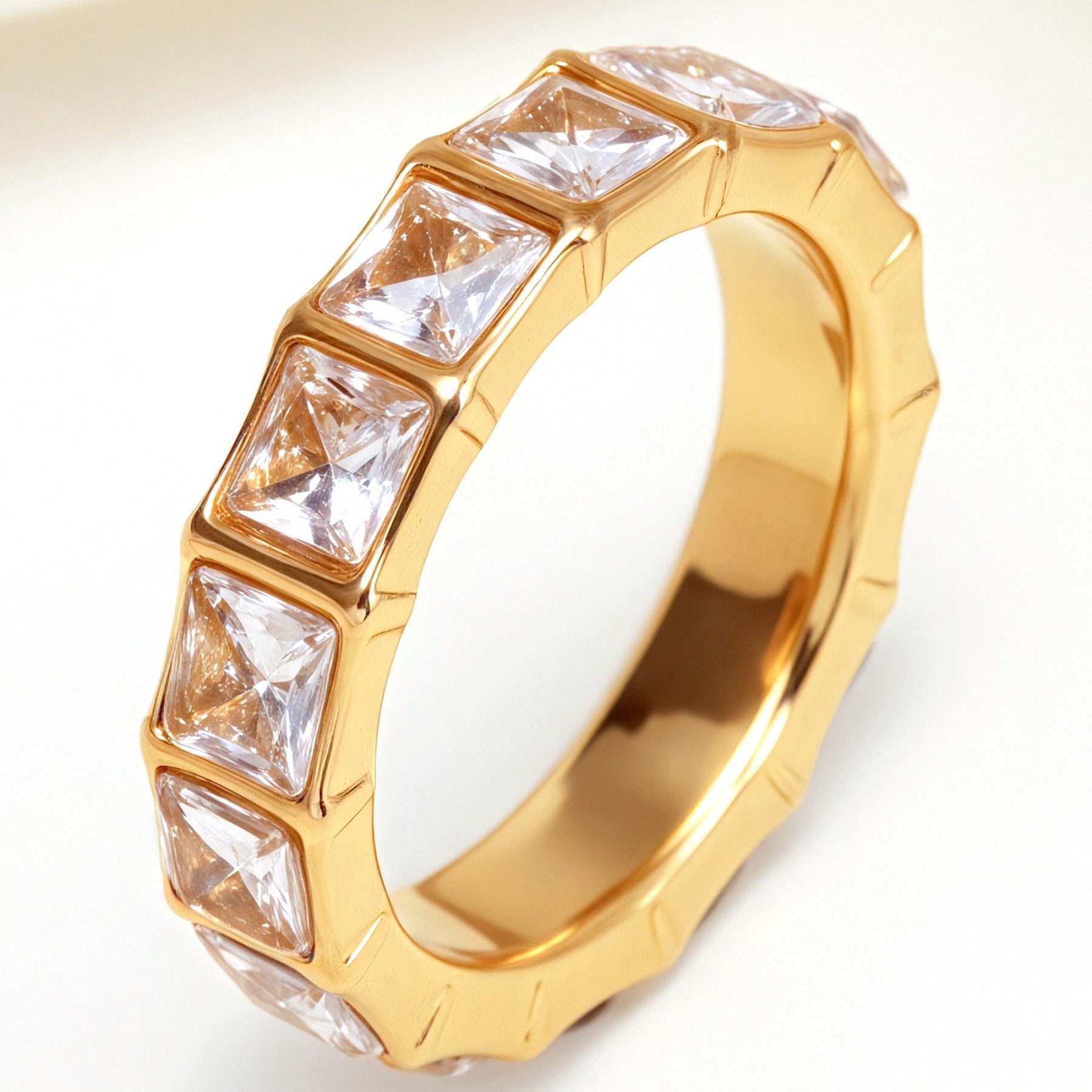 Gold - Inlaid Square Clear - Diamond Ring - Stylish and Luxurious Jewelry | N001999JB-JinBaoJewerly