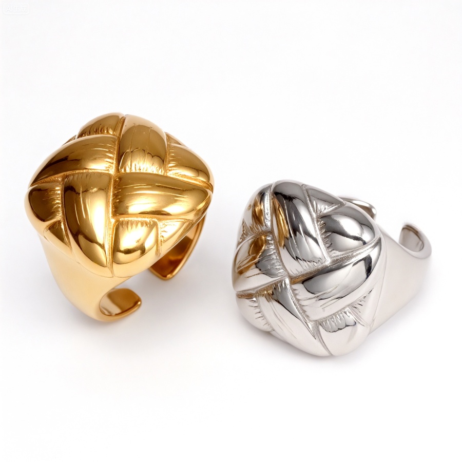 Woven Pattern Stainless Steel Gold Plated Retro Minimalist Women's Ring | G004155