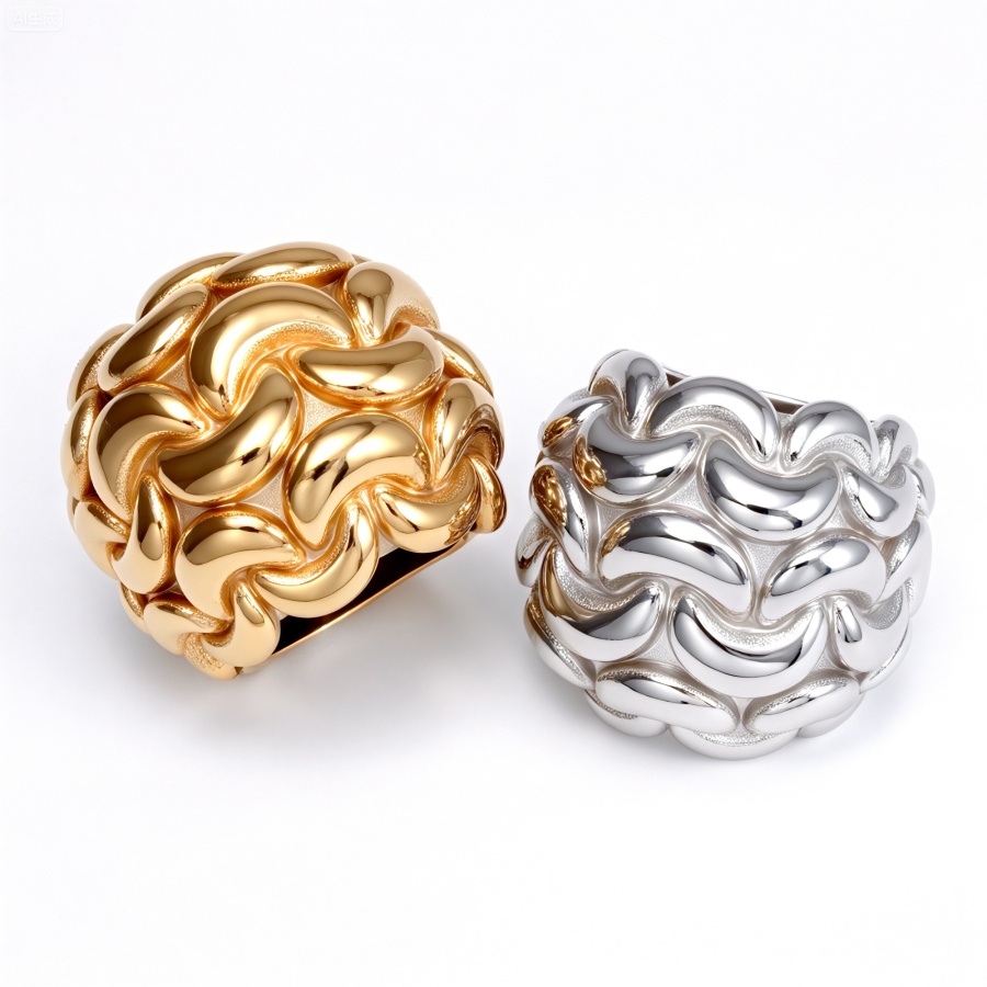 Braided 18K gold-plated stainless steel women's ring | G003672