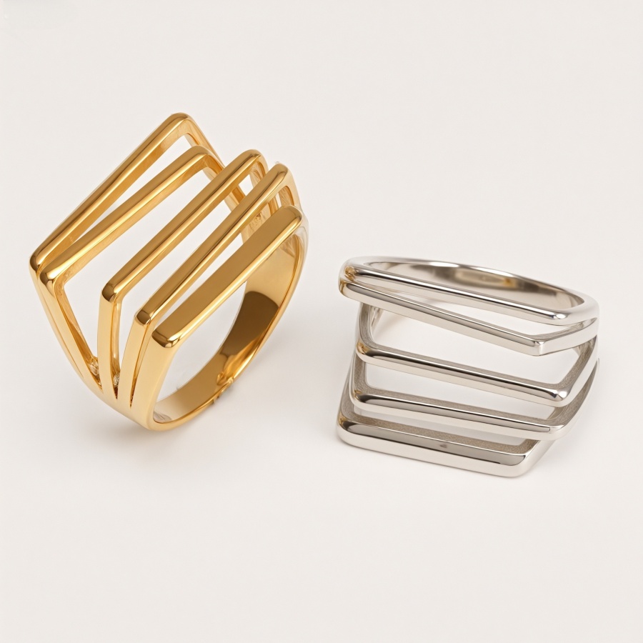 Simple multi-layered stainless steel women's ring | G005583