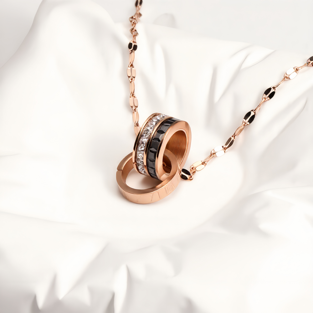 Rose Gold Interlocking Rings Pendant Necklace