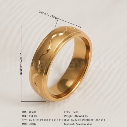 Stylish 24K Gold-Plating Stainless Steel Unisex 6MM Band-JinBaoJewerly