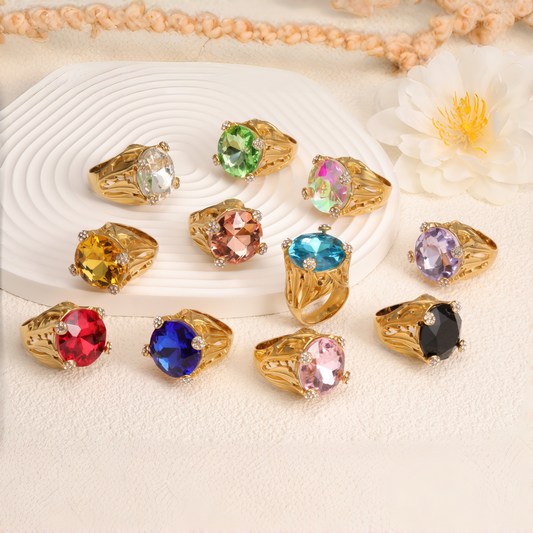 Fashionable Gold Multicolored Gemstone Ring Group - Eye - Catching Items for Stylish Outfits | K003078-JinBaoJewerly
