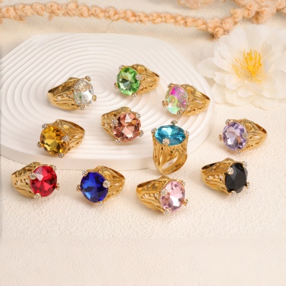 Fashionable Gold Multicolored Gemstone Ring Group - Eye - Catching Items for Stylish Outfits | K003078-JinBaoJewerly