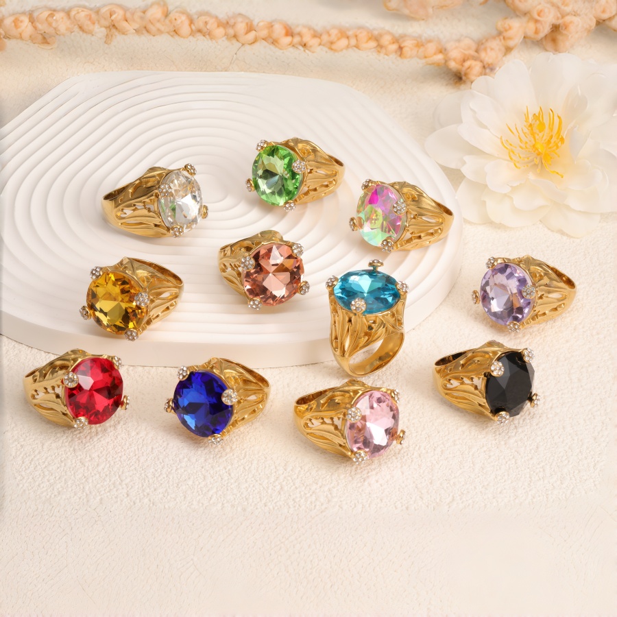 Gold-Tone Gemstone Women's Stainless Steel Ring  | K003078