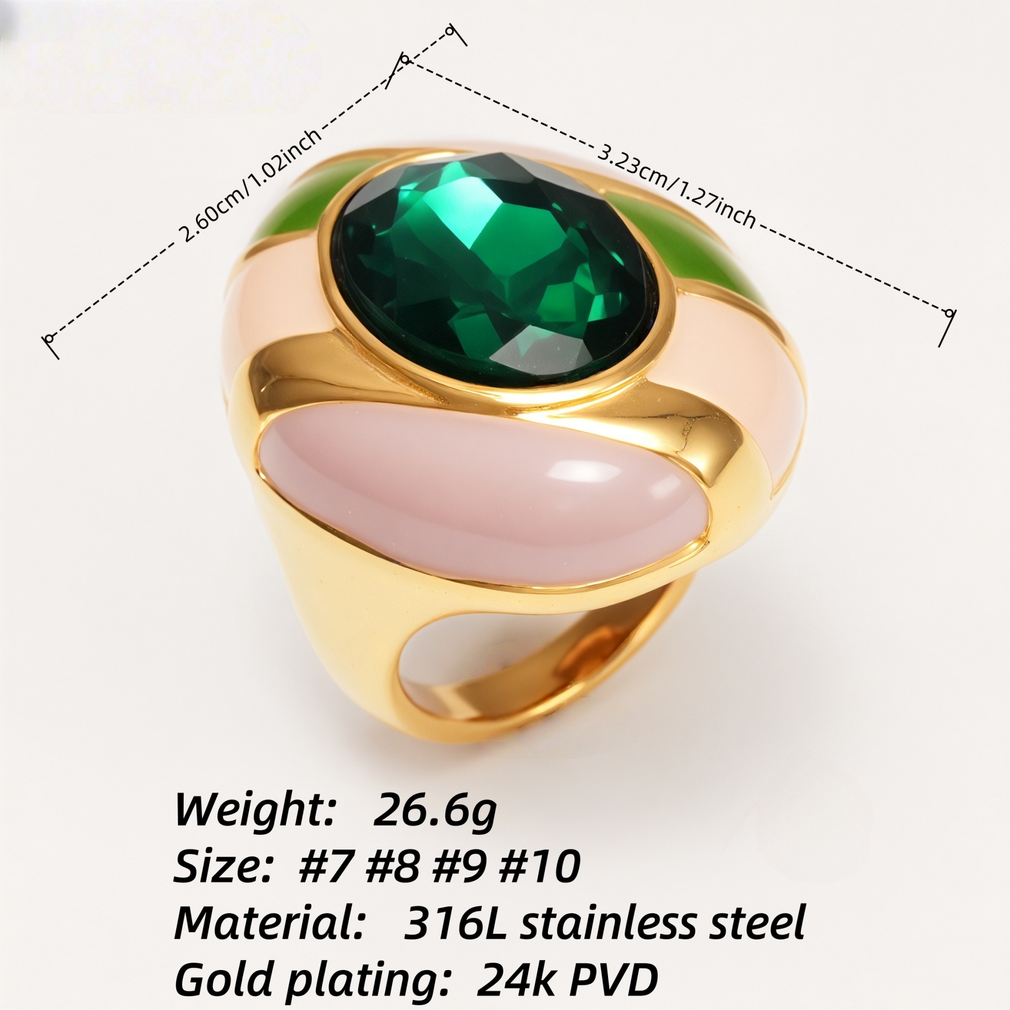 Luxury Enamel Gemstone Inlaid Stainless Steel Women's Ring | G004462JHU-JinBaoJewerly