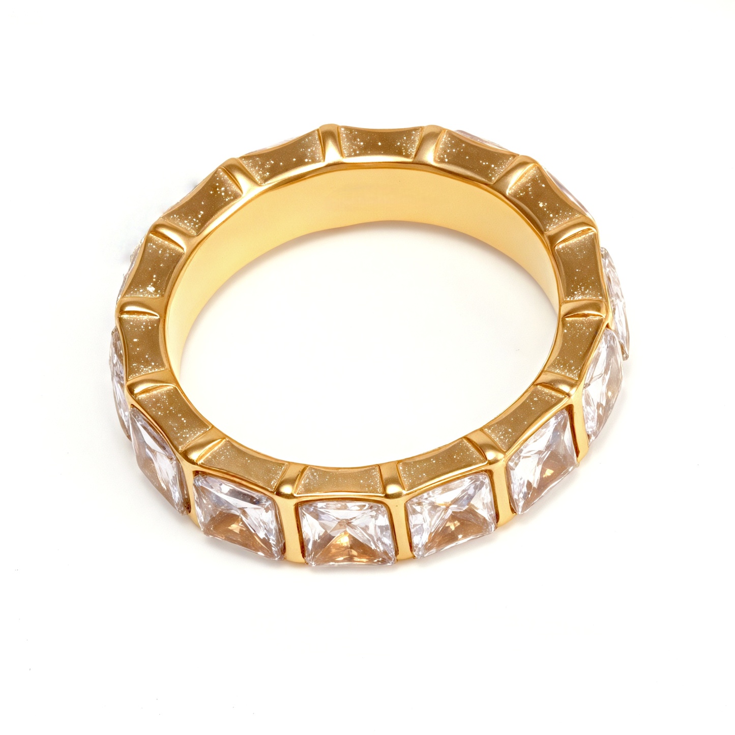 Gold - Inlaid Square Clear - Diamond Ring - Stylish and Luxurious Jewelry | N001999JB-JinBaoJewerly