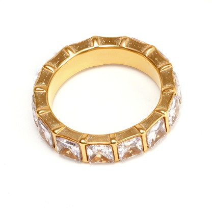 Gold - Inlaid Square Clear - Diamond Ring - Stylish and Luxurious Jewelry | N001999JB-JinBaoJewerly