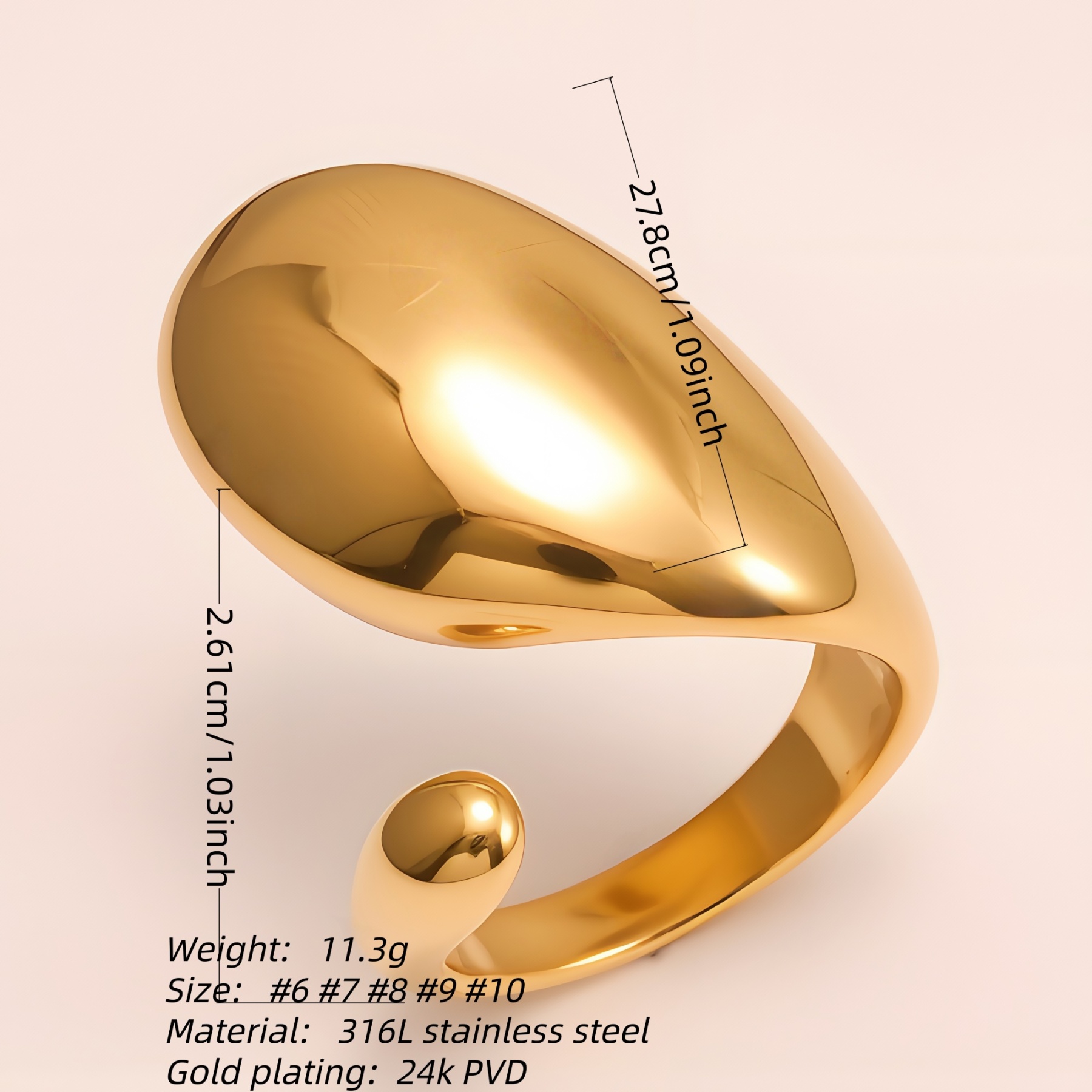 Streamlined Stainless Steel Ring for Women | G003175-JinBaoJewerly