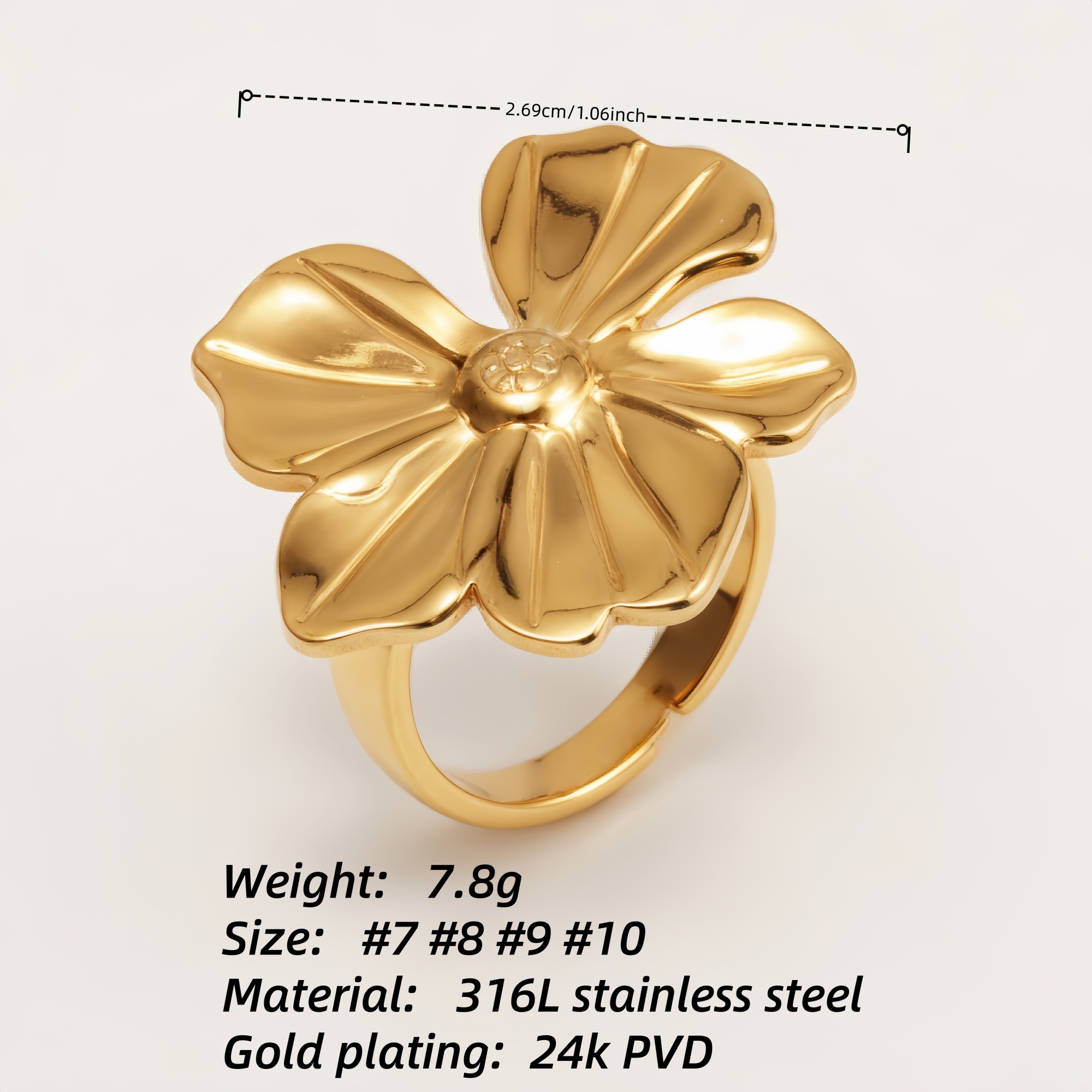 Gold Petal & Stamen Ring, Sweet - style Fashion Band | G006220-JinBaoJewerly