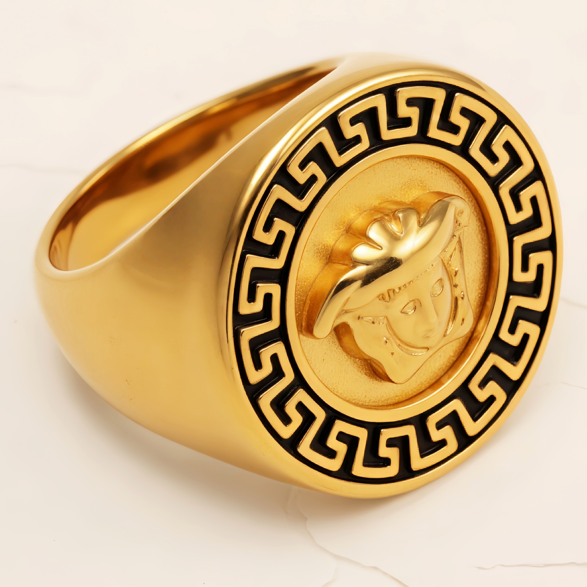 Geometric - bordered Lion - head Stainless Steel Ring - Personalized Jewelry for Men | DZ251-JinBaoJewerly