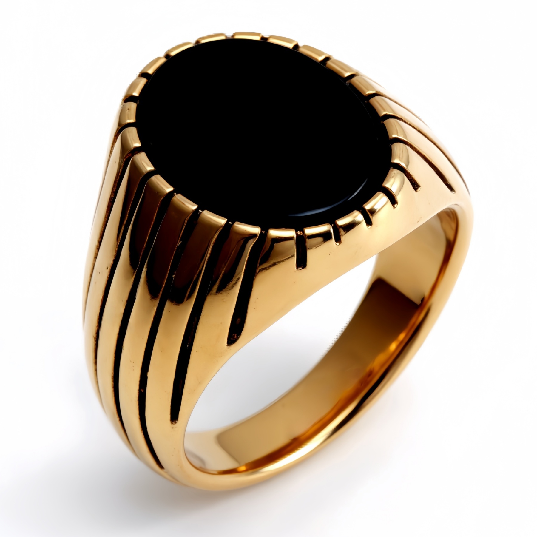 European and American Style Metal Striped Gemstone Ring - Trendy Men's Fashion Jewelry | K00168-JinBaoJewerly