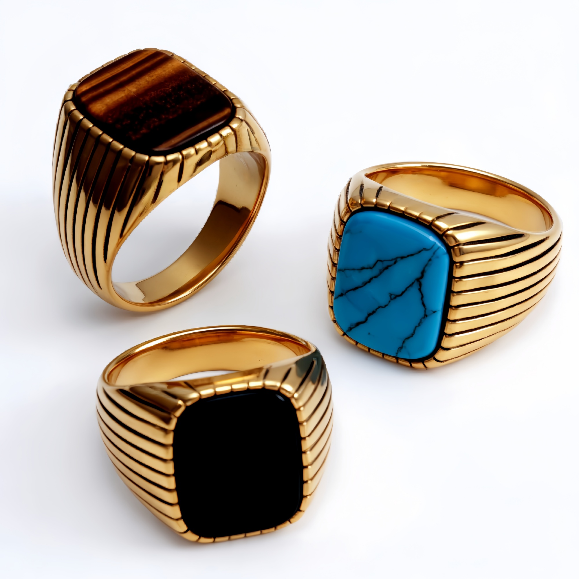 Striped Gold - set Square Gemstone Ring, a Choice of Personality and Fashion | K00165-JinBaoJewerly