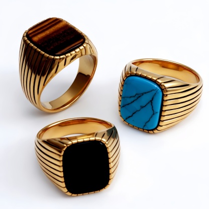 Striped Gold - set Square Gemstone Ring, a Choice of Personality and Fashion | K00165-JinBaoJewerly