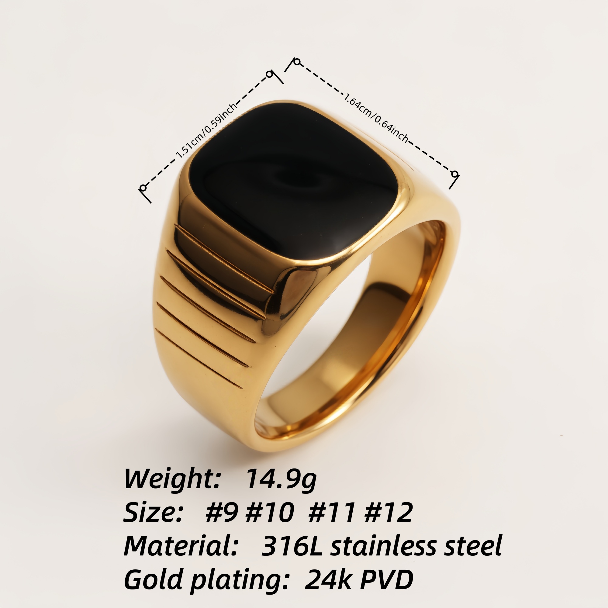 Gold - Plated Black Square - Gem Line Ring - Minimalist and Stylish Jewelry | DZ1084J-JinBaoJewerly