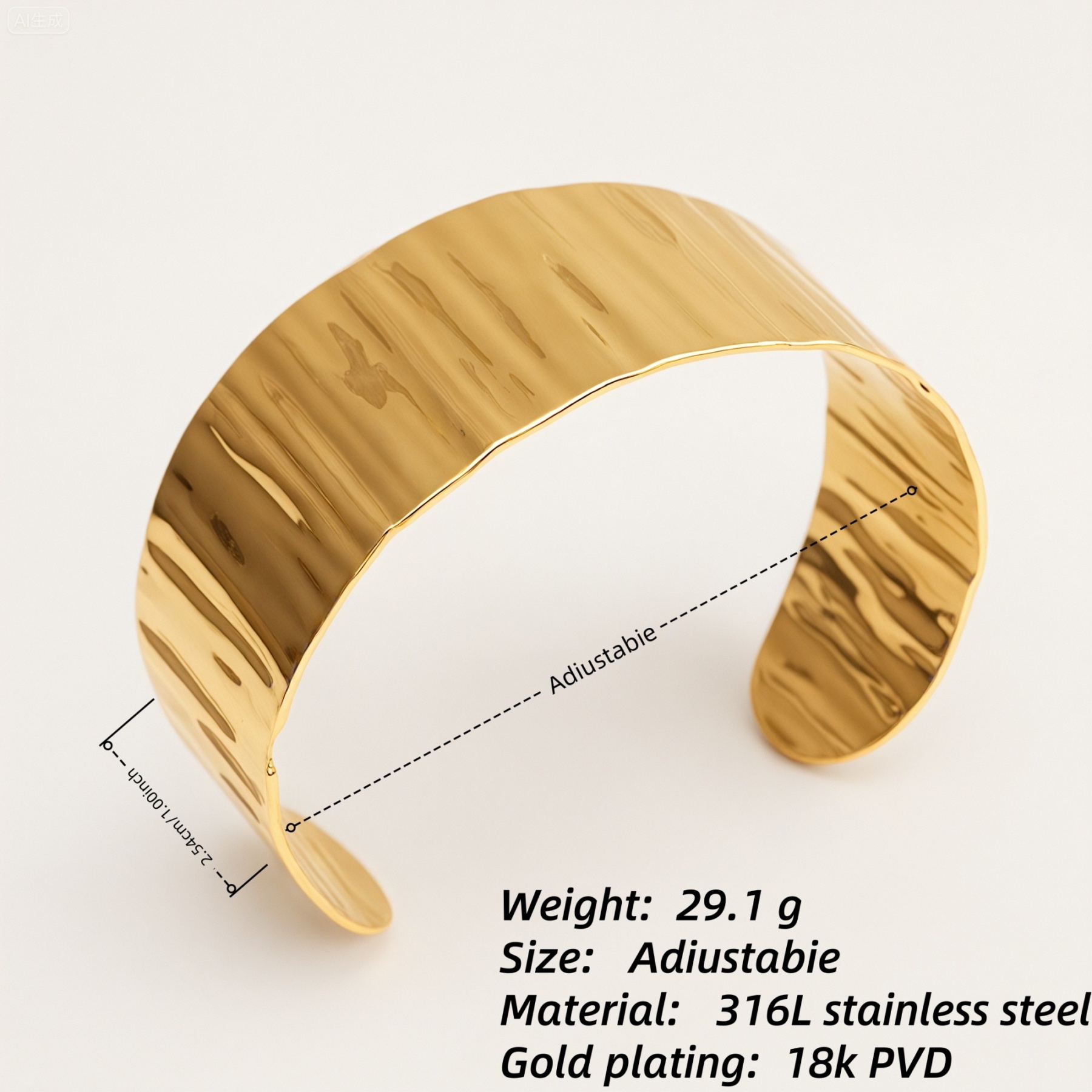 Unique Textured Cuff Bracelet 18K Gold Plated 316L Stainless Steel Waterproof | DZE0835-JinBaoJewerly