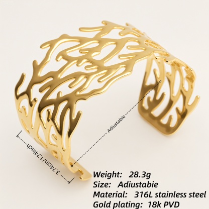 Crafted Hollow Branch Cuff Bracelet 18K Gold 316L Steel Waterproo | DZE0839-JinBaoJewerly
