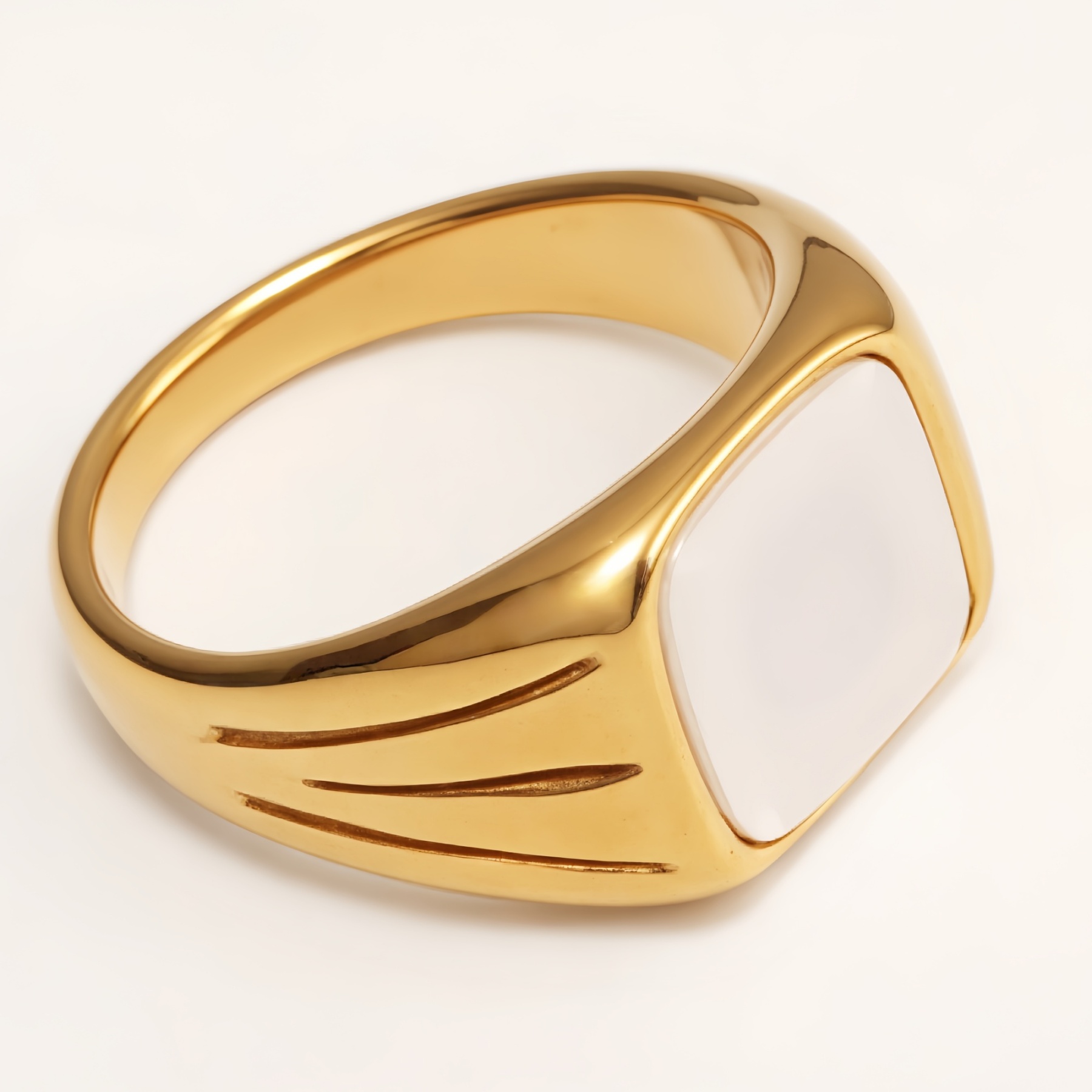 Gold Square Mother - of - Pearl Ring, Stylish and Minimalist Personalized Band | G00360-JinBaoJewerly