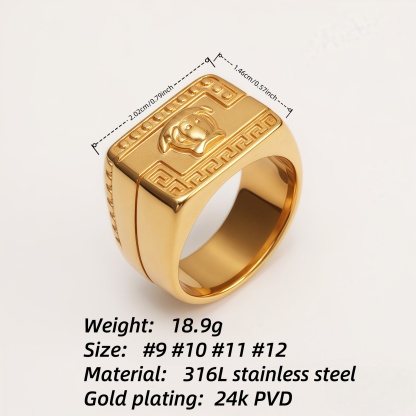 Men's Vintage Totem Two - Tone Stainless Steel Ring, Bold Statement Band | G00698-JinBaoJewerly