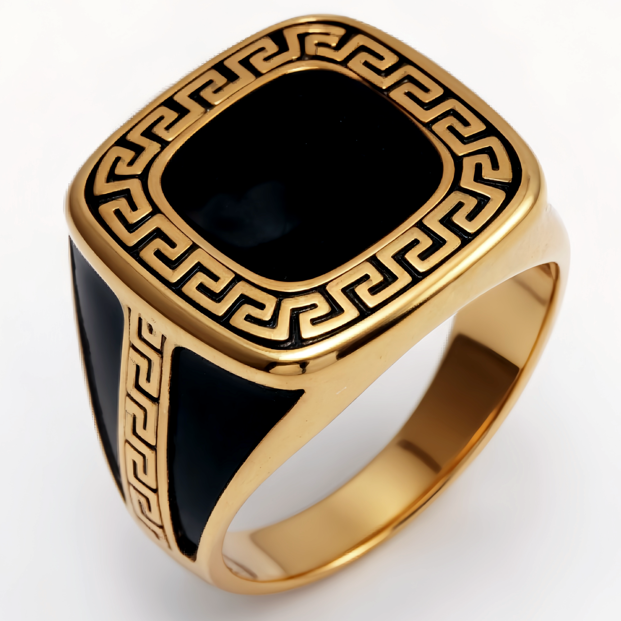 Retro Gold - tone Greek Key Ring, A Must - have for Fashionistas | G002104-JinBaoJewerly