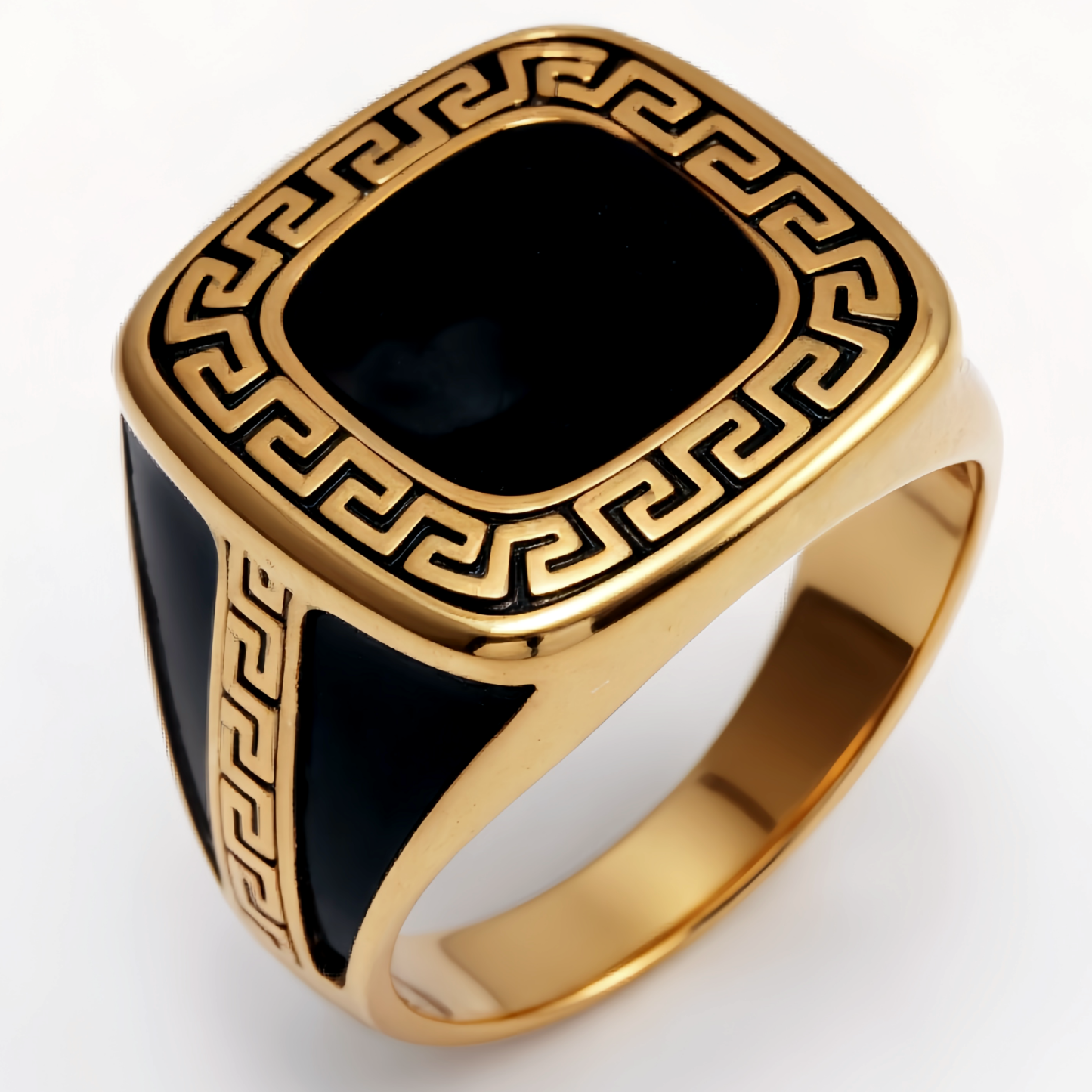 Retro Gold - tone Greek Key Ring, A Must - have for Fashionistas | G002104-JinBaoJewerly