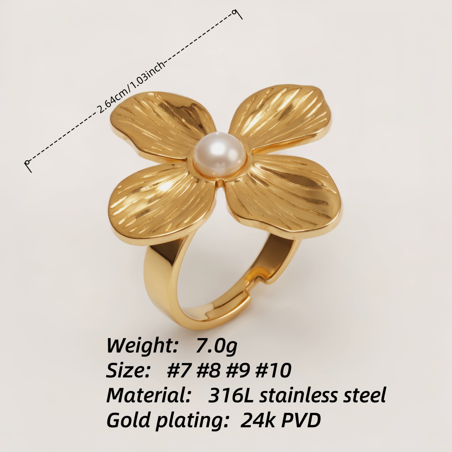 Gold Flower Pearl Ring, Sweet - style Fashion Band | G005475-JinBaoJewerly
