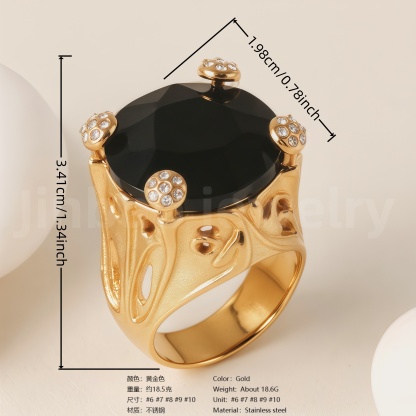 24K Gold-Plating Stainless Steel Luxury Red & Black Crystal Statement Women's Waterproof Ring丨K003078-JinBaoJewerly