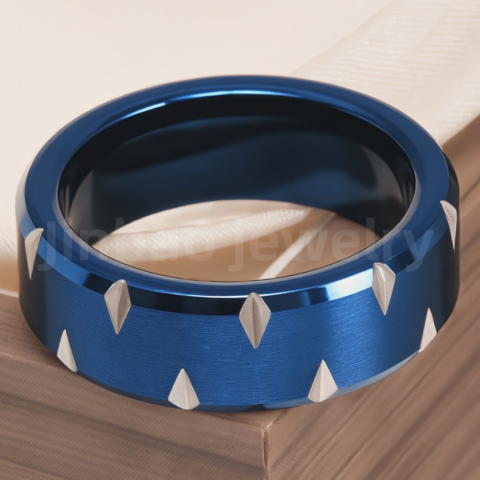 Stainless Steel Stylish Dual-tone Design Fashion Blue Men's Waterproof Ring-JinBaoJewerly