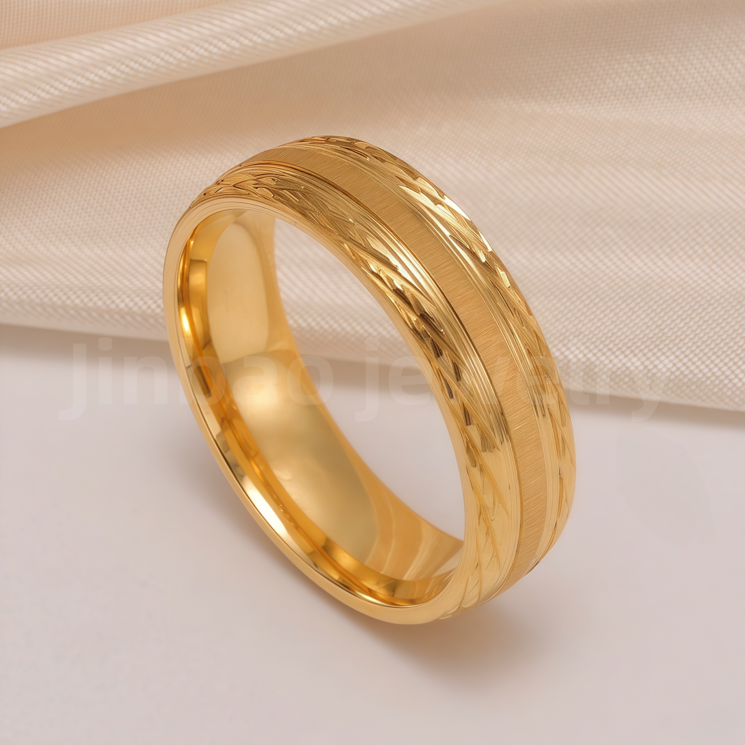 24K Gold-Plating Stainless Steel Minimalist Textured Trendy Men's Waterproof Ring  6MM-JinBaoJewerly