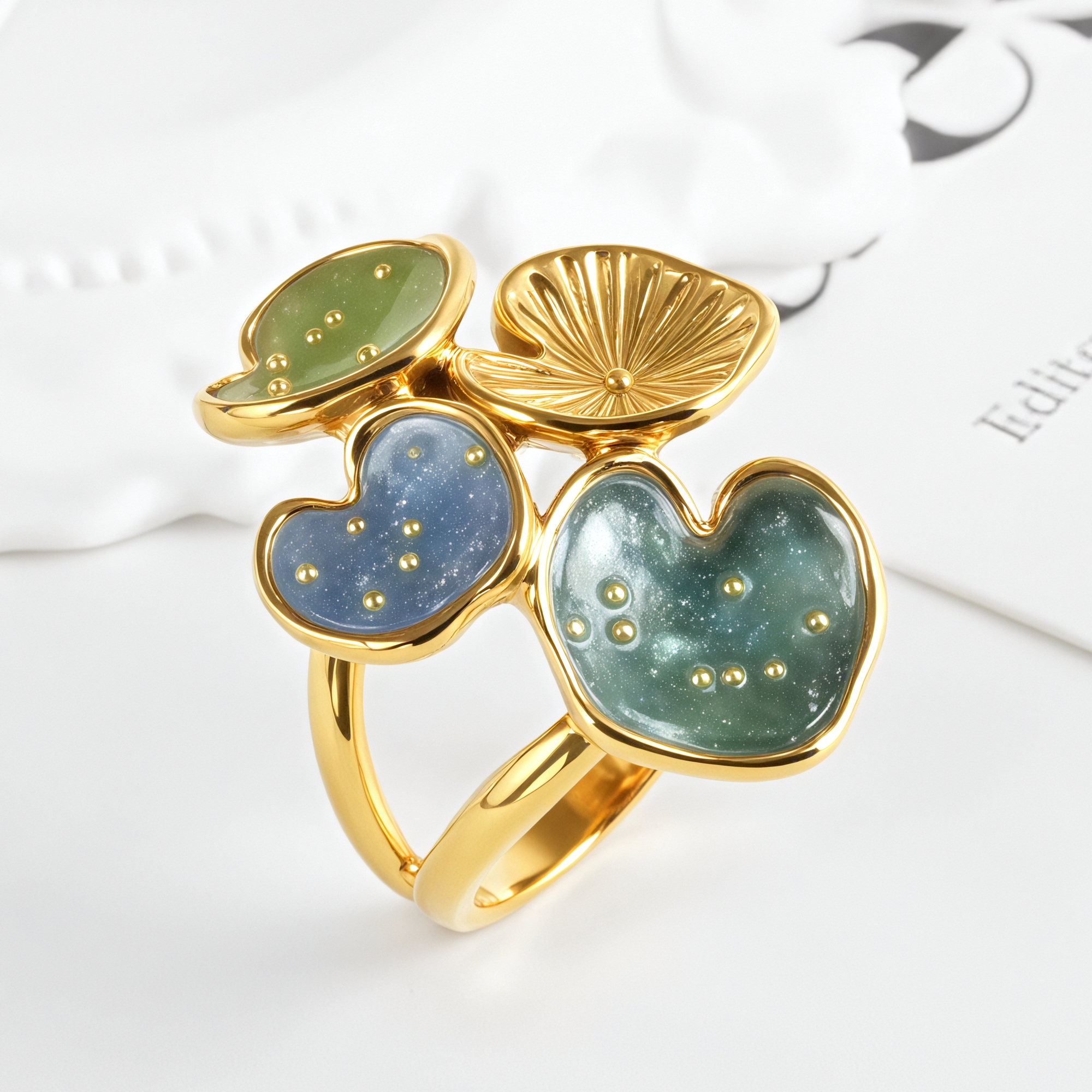 Creative Leaf Design Epoxy Resin Stainless Steel Women's Ring-JinBaoJewerly