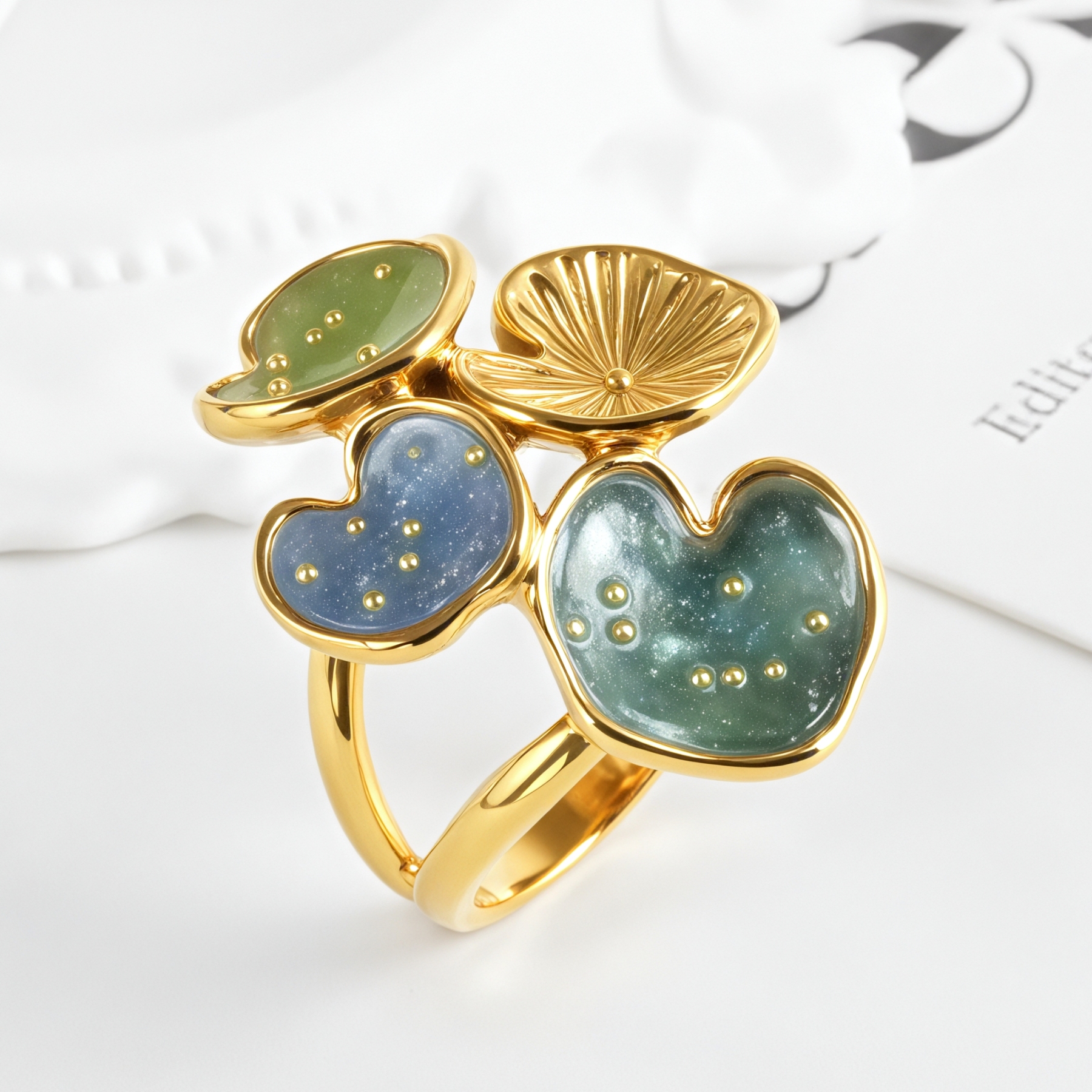 Creative Leaf Design Epoxy Resin Stainless Steel Women's Ring-JinBaoJewerly