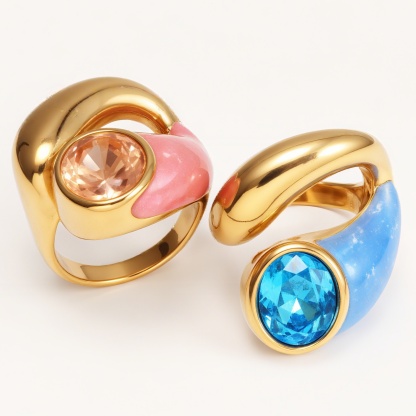 Twisted Design Enamel & Gem Stainless Steel Ring - Trendy Accessory | G004485-JinBaoJewerly