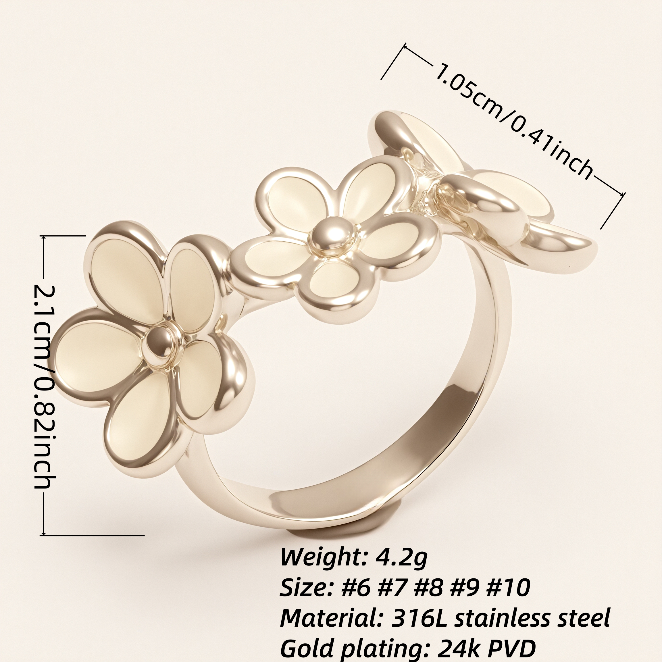 Fresh Flower - Shaped Stainless Steel Ring - Elegant Women's Accessory | N001465G-1-JinBaoJewerly