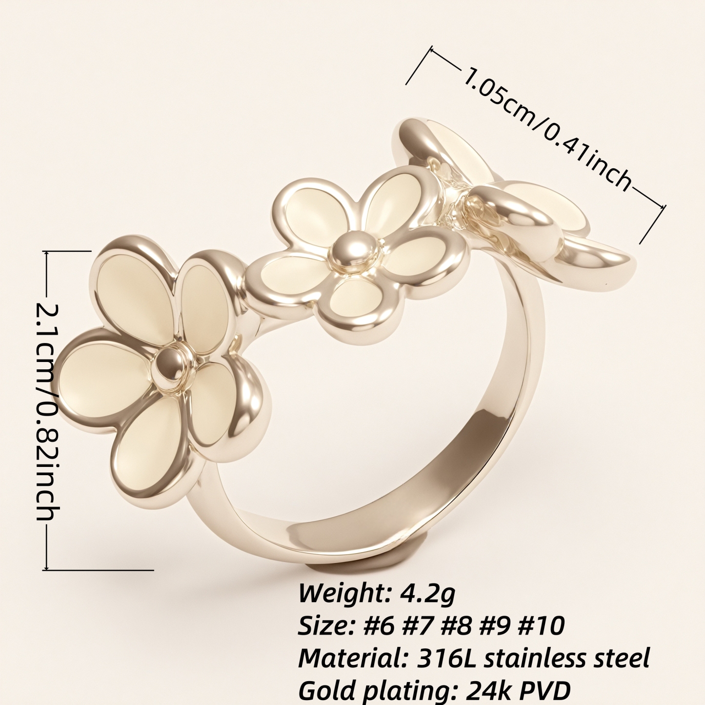 Fresh Flower - Shaped Stainless Steel Ring - Elegant Women's Accessory | N001465G-1-JinBaoJewerly