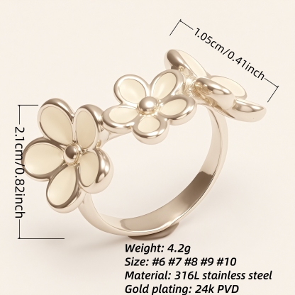 Fresh Flower - Shaped Stainless Steel Ring - Elegant Women's Accessory | N001465G-1-JinBaoJewerly