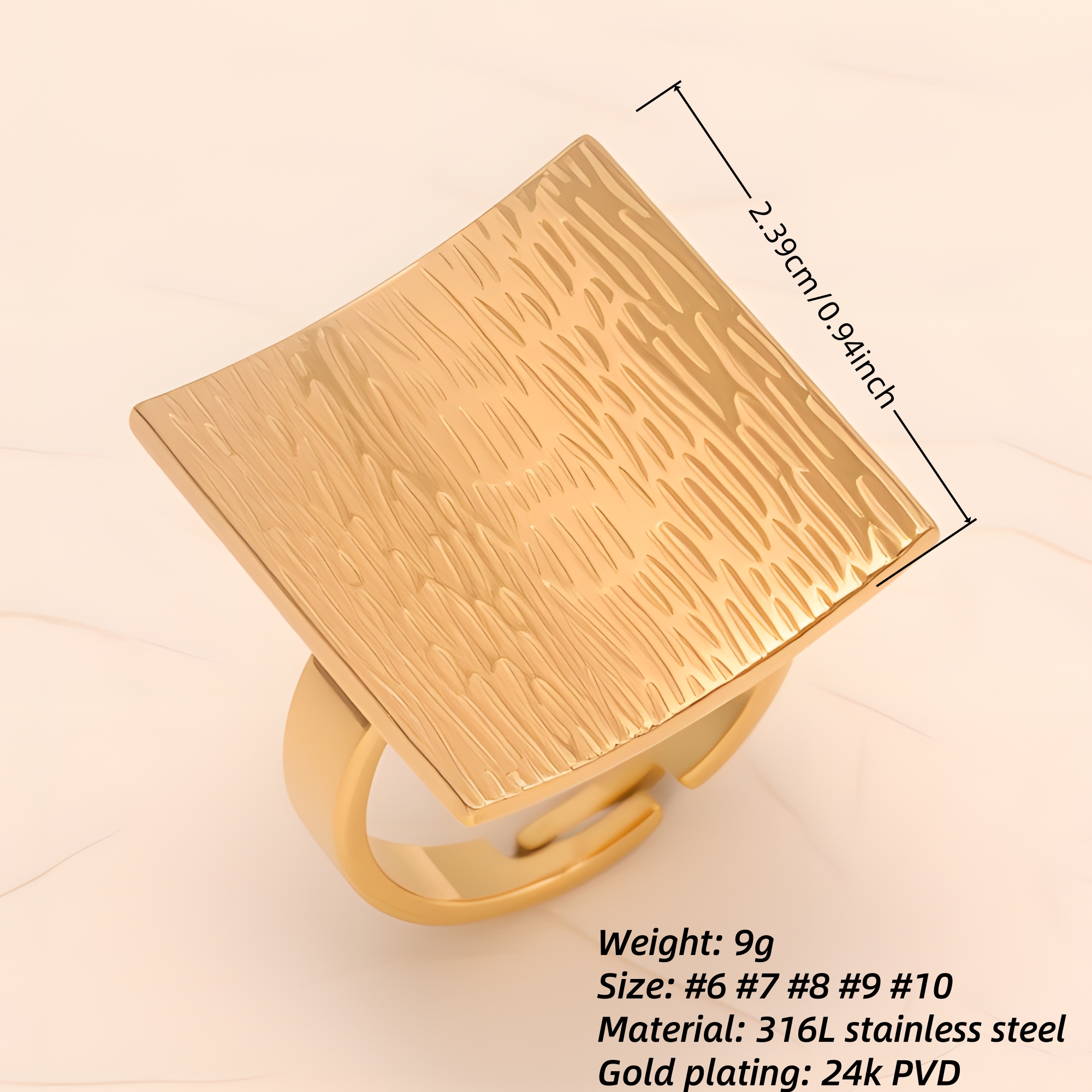 Square - textured Stainless Steel Open - Ring - Stylish and Versatile for Men and Women | G005612-JinBaoJewerly