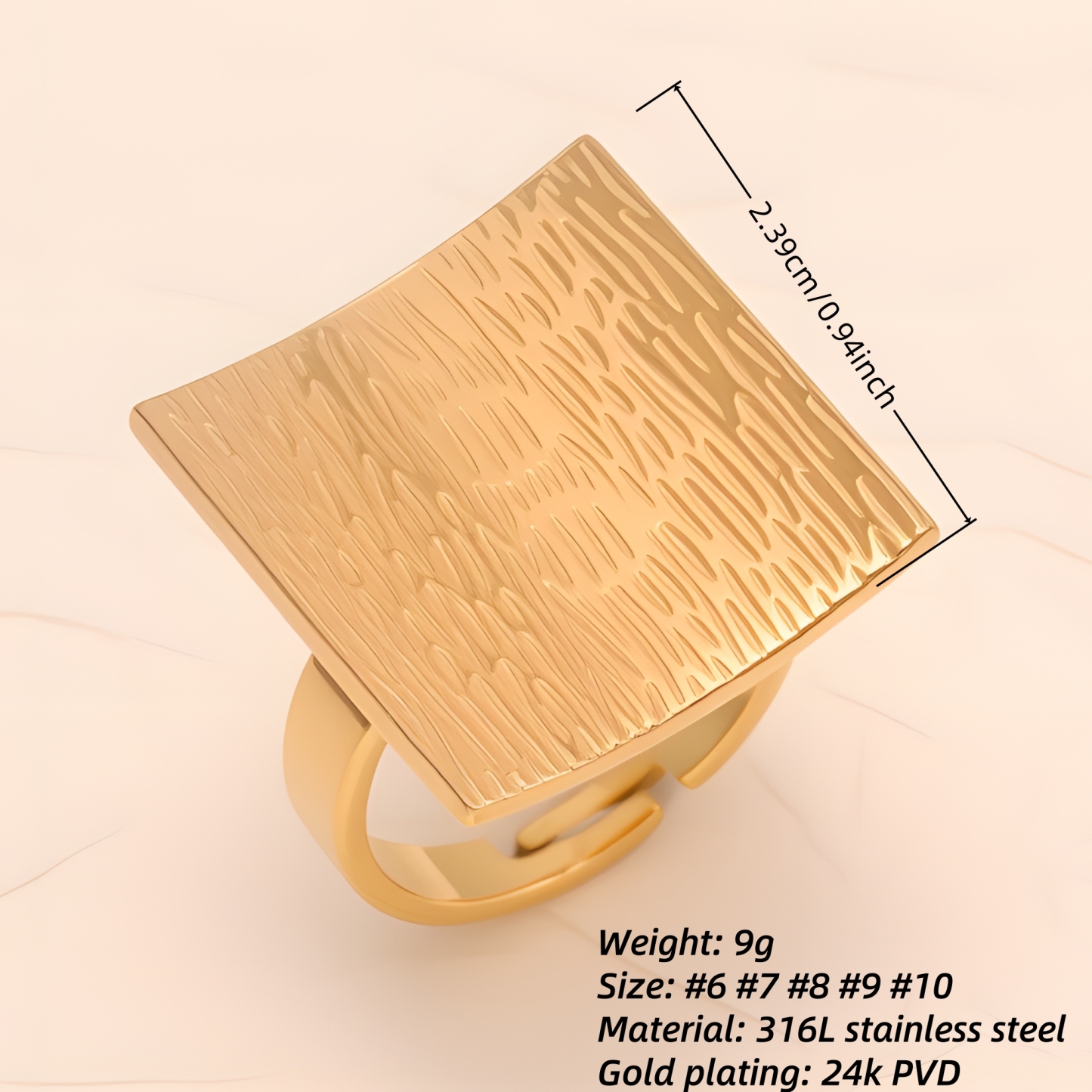 Square - textured Stainless Steel Open - Ring - Stylish and Versatile for Men and Women | G005612-JinBaoJewerly