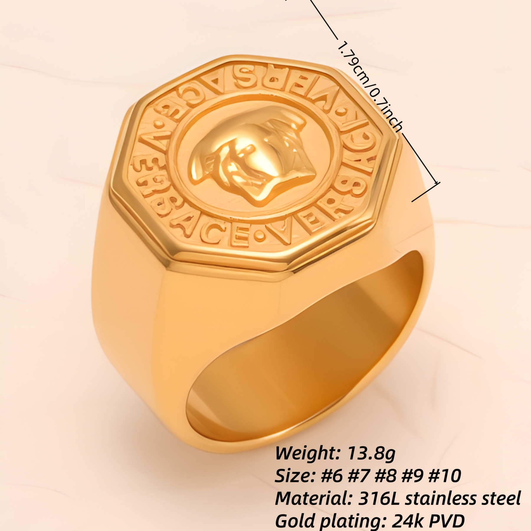 Classic Embossed Logo Octagonal Stainless Steel Ring - Trendy & Versatile Jewelry | G0034-JinBaoJewerly