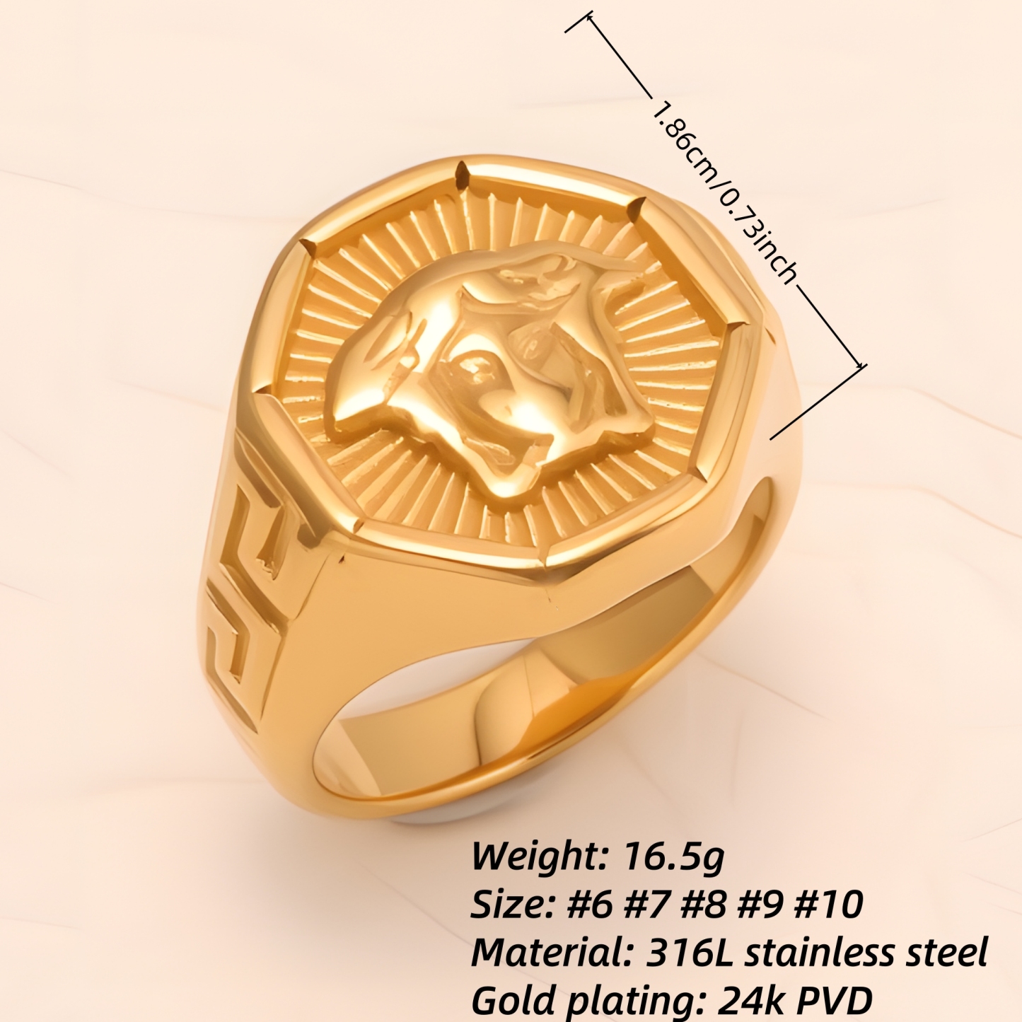 Retro - style Embossed Octagonal Stainless Steel Ring - Versatile Fashion Jewelry | DZ2045-JinBaoJewerly
