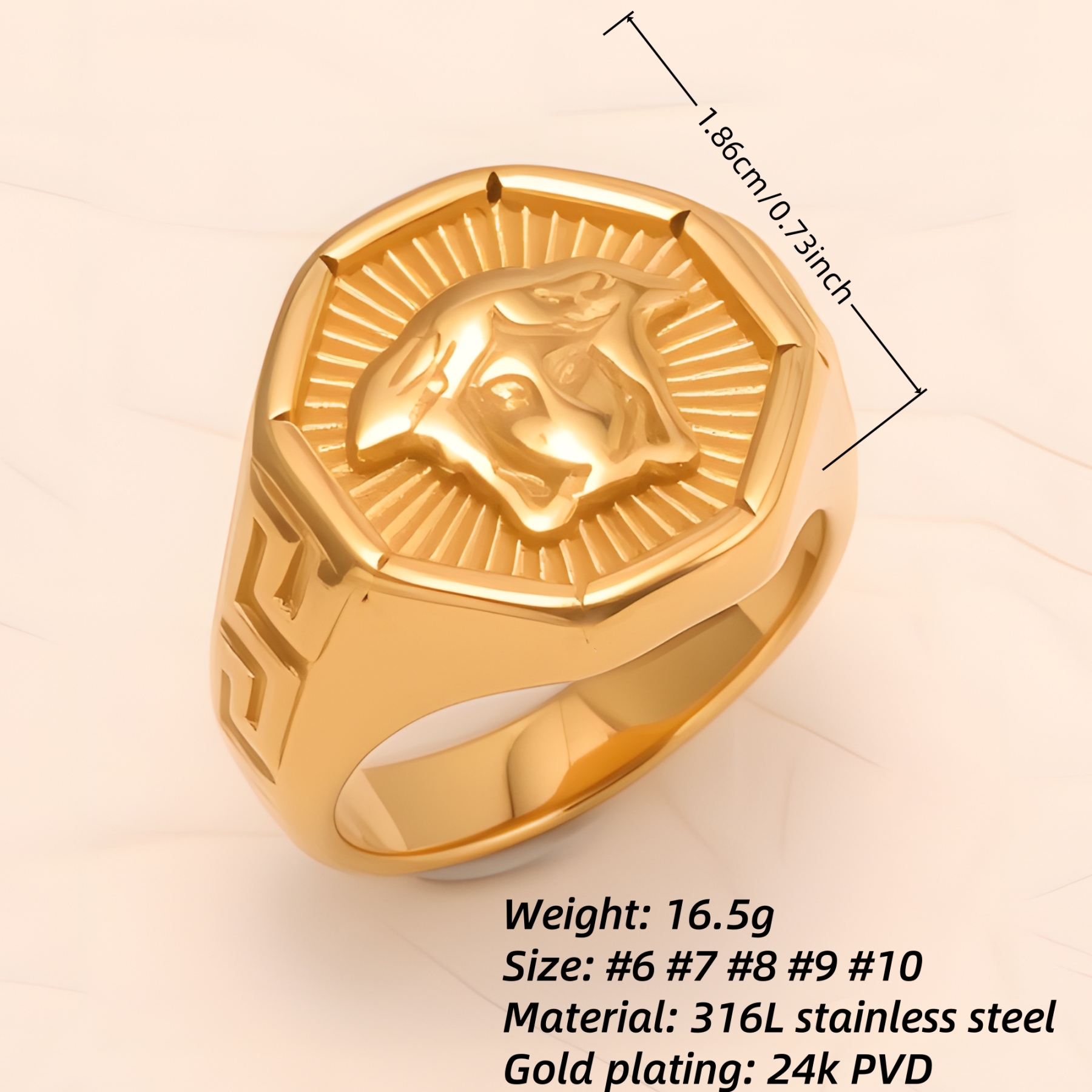 Retro - style Embossed Octagonal Stainless Steel Ring - Versatile Fashion Jewelry | DZ2045-JinBaoJewerly
