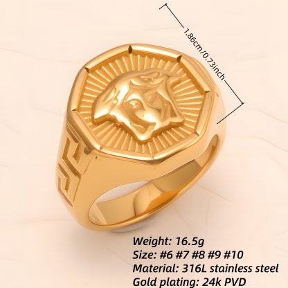 Retro - style Embossed Octagonal Stainless Steel Ring - Versatile Fashion Jewelry | DZ2045-JinBaoJewerly