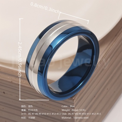 Stainless Steel Stylish Dual-tone Design Fashion Blue Men's Waterproof Ring-JinBaoJewerly