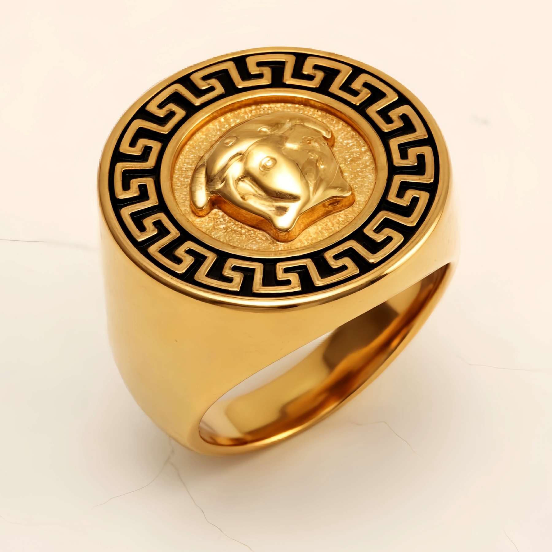 Geometric - bordered Lion - head Stainless Steel Ring - Personalized Jewelry for Men | DZ251-JinBaoJewerly