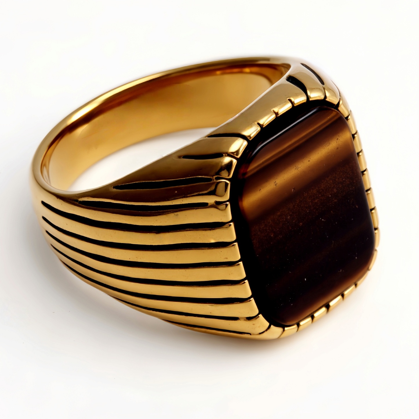 Striped Gold - set Square Gemstone Ring, a Choice of Personality and Fashion | K00165-JinBaoJewerly