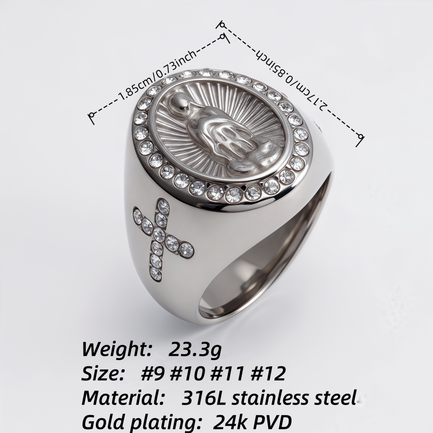 Stylish Men's Gold - and - Silver Stainless Steel Ring with Diamond - set Virgin Mary Image | G00613-JinBaoJewerly