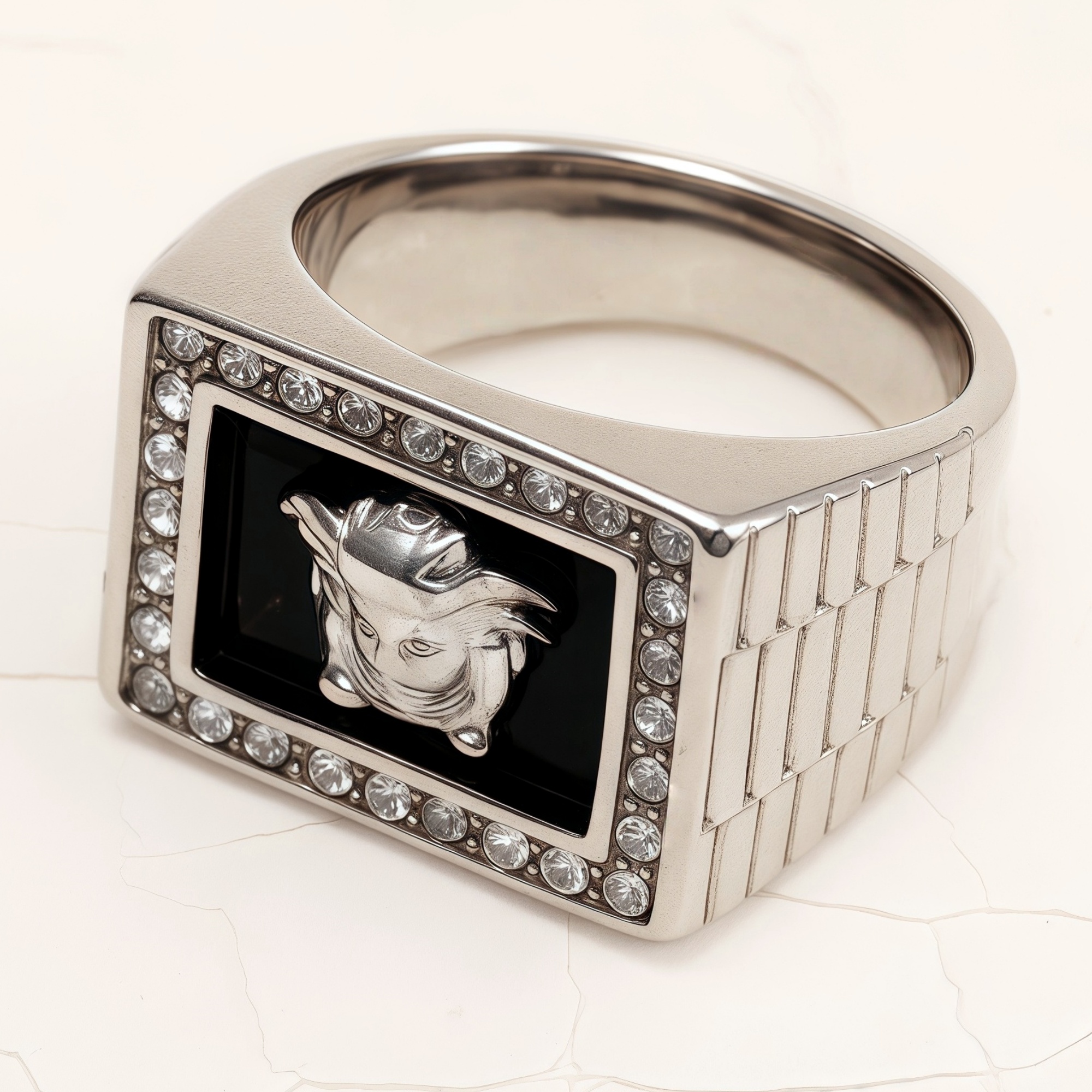 Classic Medusa Diamond - inlaid Gold/Silver Ring, Must - have Item for Fashionistas | DZ299-JinBaoJewerly